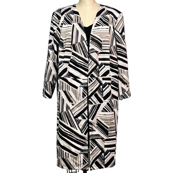 Ottoman Style Jacket by Kasper Elongated Geometric Abstract Print Black Taupe 2X - Picture 2 of 10